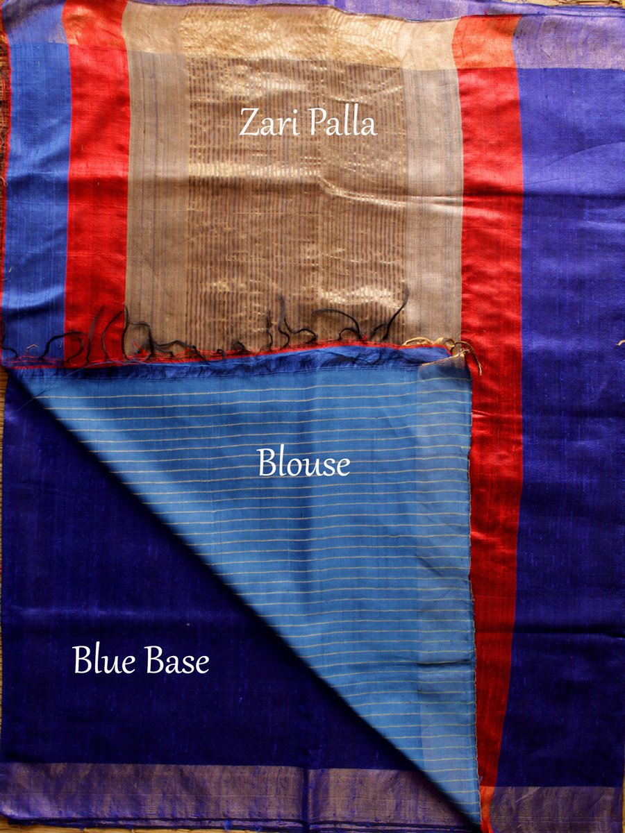 Beige-and-blue-Bhagalpuri-dupion-silk-handloom-sari