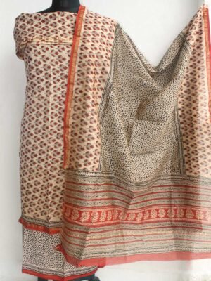 Beige-and-maroon-Block-print-Chanderi-ladies-suit