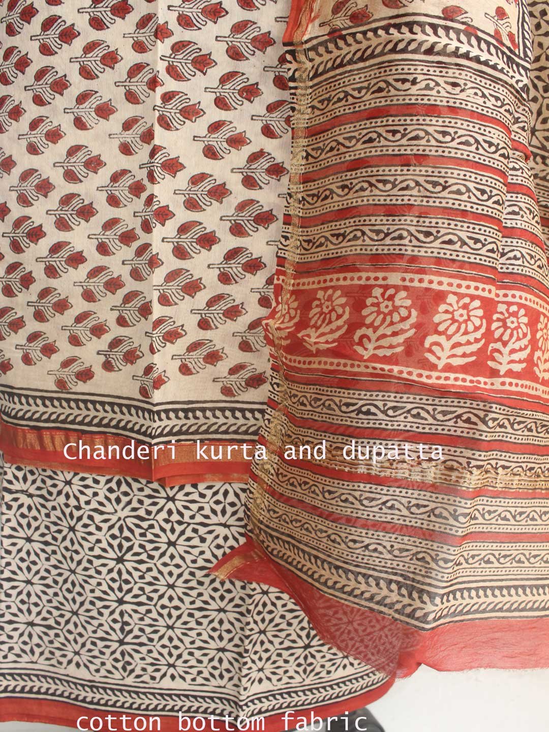 Beige-and-red-Bagru-print-silk-cotton-dress-material Beige-and-red-Bagru-print-silk-cotton-dress-material