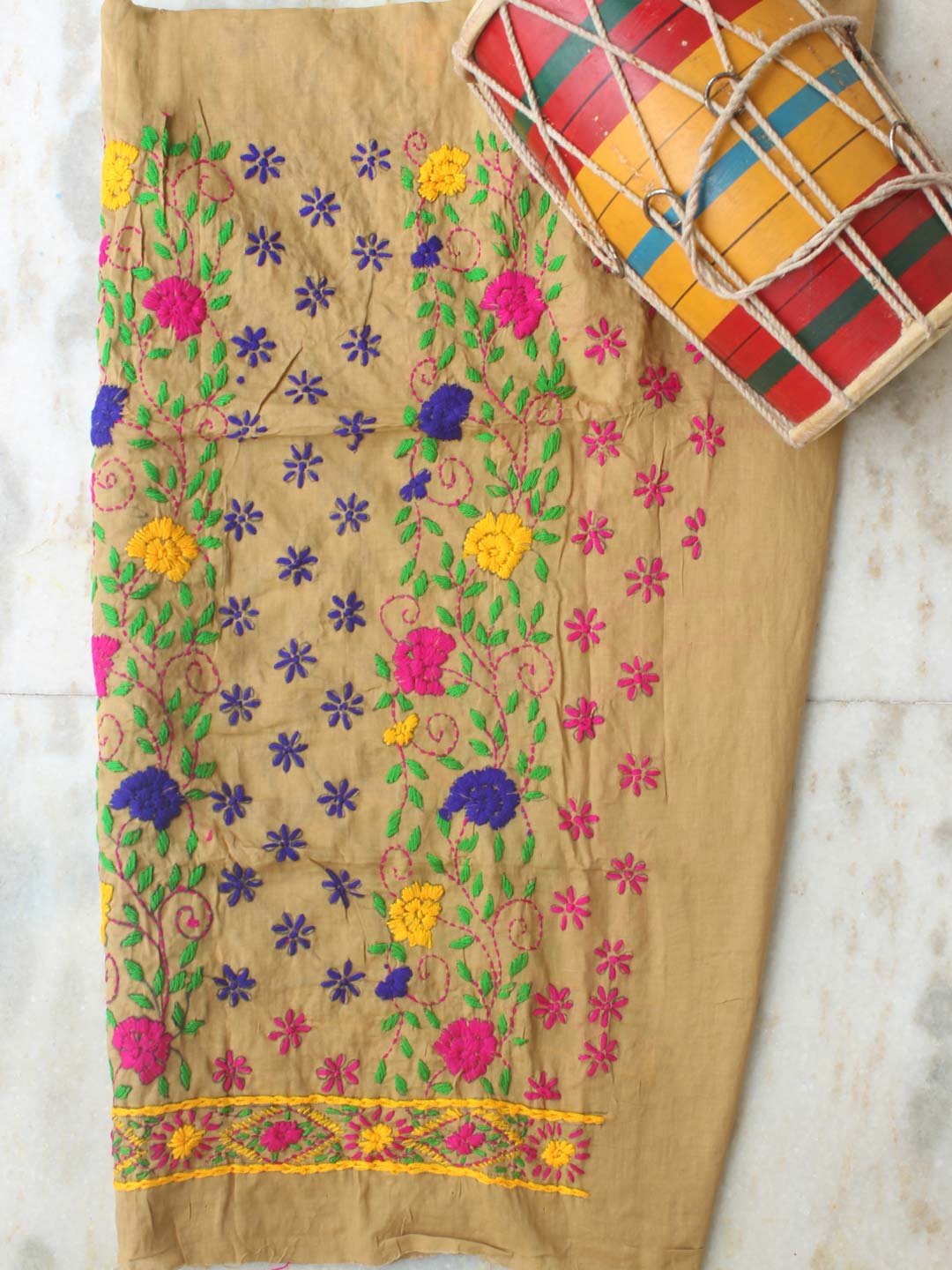 Beige-brown-phulkari-cotton-punjabi-salwar Beige-brown-phulkari-cotton-punjabi-salwar