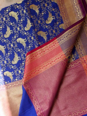 Bird-motif,-blue-art-silk-banarasi-dupatta