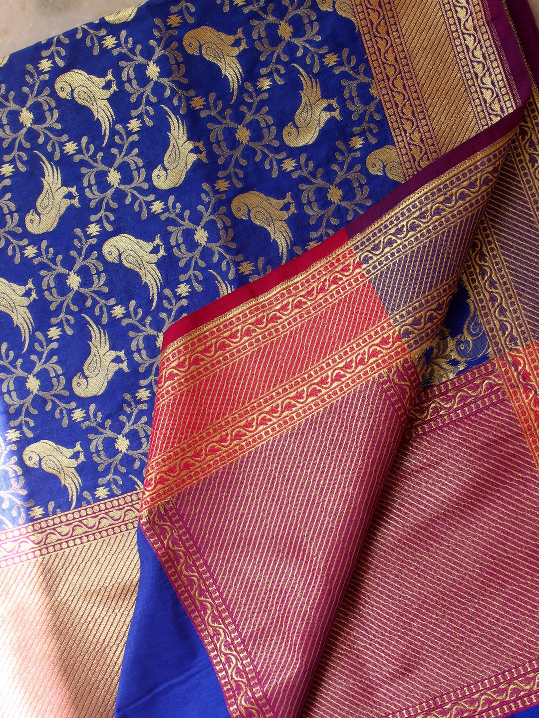 Bird-motif,-blue-art-silk-banarasi-dupatta Bird-motif,-blue-art-silk-banarasi-dupatta