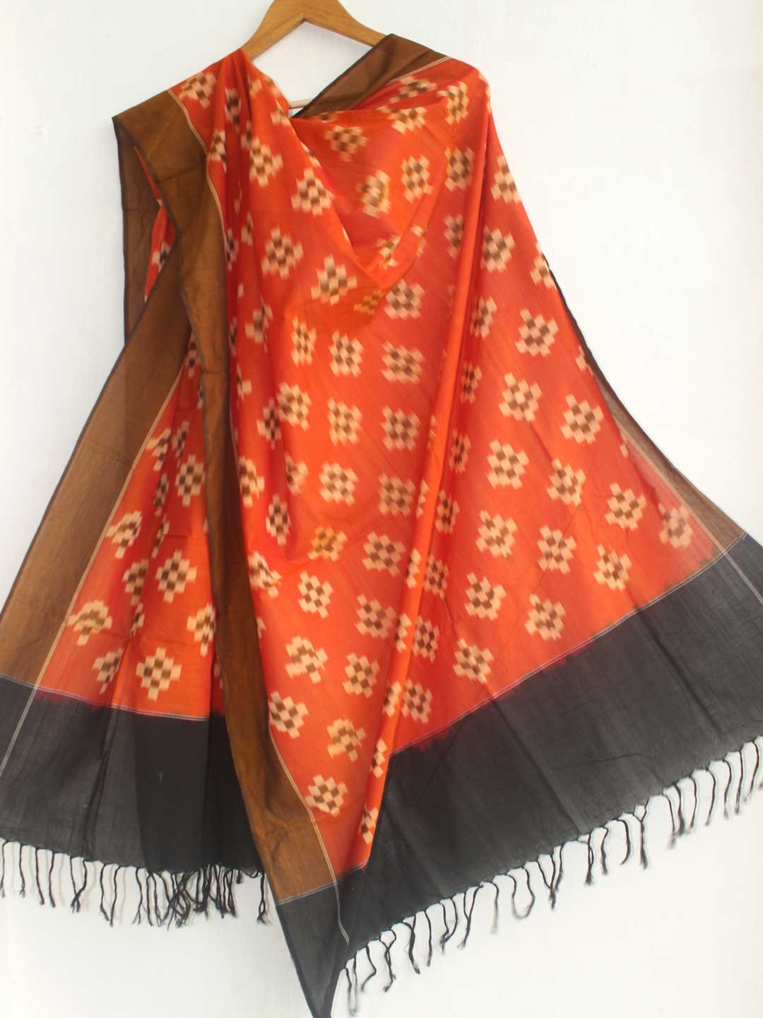 Black-and-orange-mercerized-cotton-ikat-dupatta
