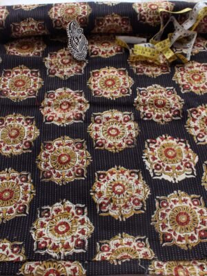 Black-kanthawork-block-printed-cotton-fabric