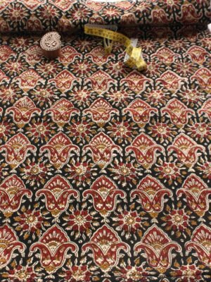 Black-red-yellow--block-printed-cotton-kurta-fabric