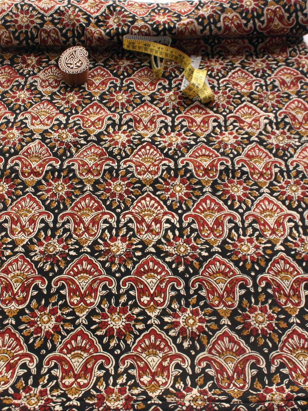 Black-red-yellow--block-printed-cotton-kurta-fabric Black-red-yellow--block-printed-cotton-kurta-fabric