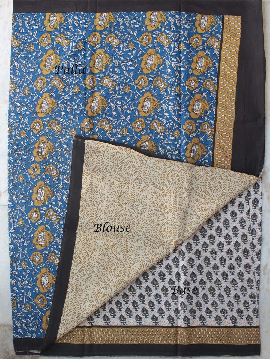 Blue-and-brown-bagru-printed-mul-cotton-sar-Shilphaat Blue-and-brown-bagru-printed-mul-cotton-sar-Shilphaat