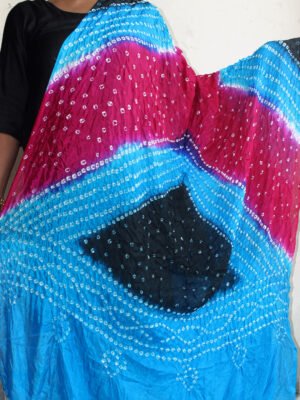 Blue-black-and-magenta-polysilk-bandhani-dupatta