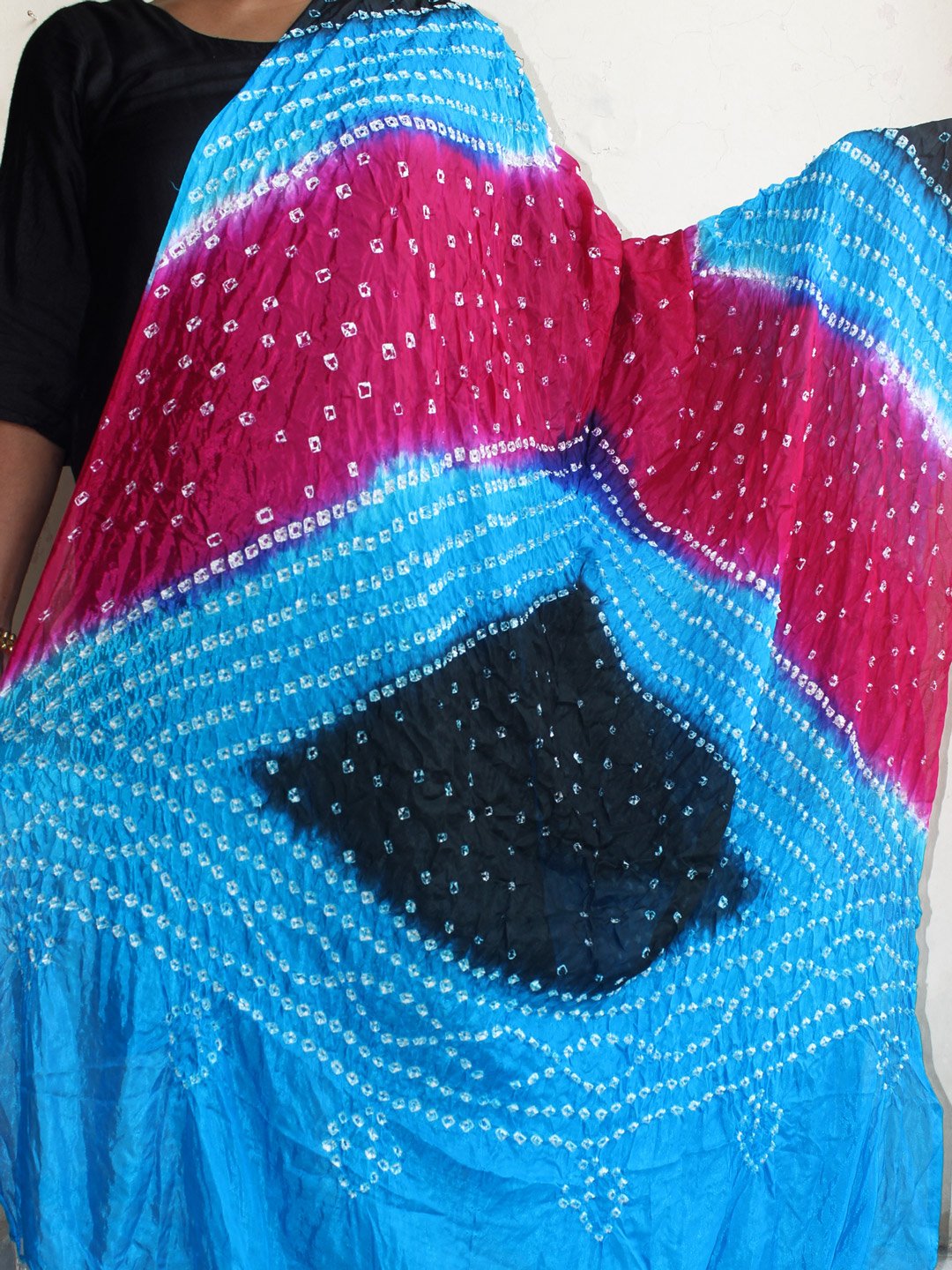 Blue-black-and-magenta-polysilk-bandhani-dupatta Blue-black-and-magenta-polysilk-bandhani-dupatta