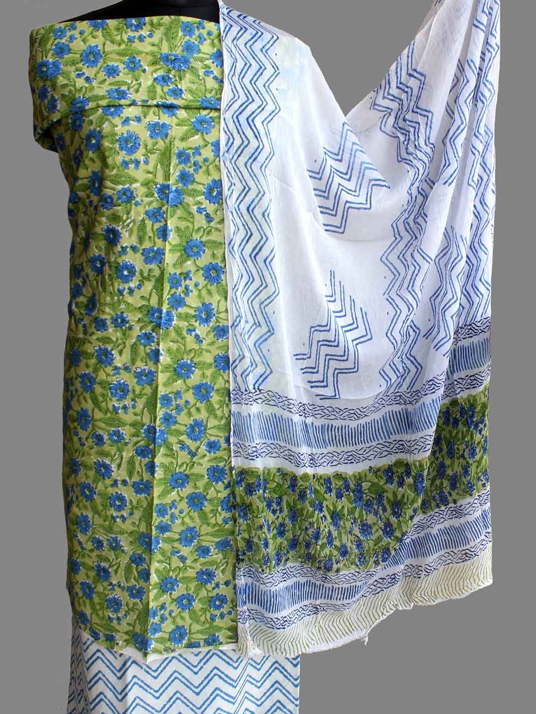 Blue,-green,-white-block-printed-cotton-dress-material Blue,-green,-white-block-printed-cotton-dress-material