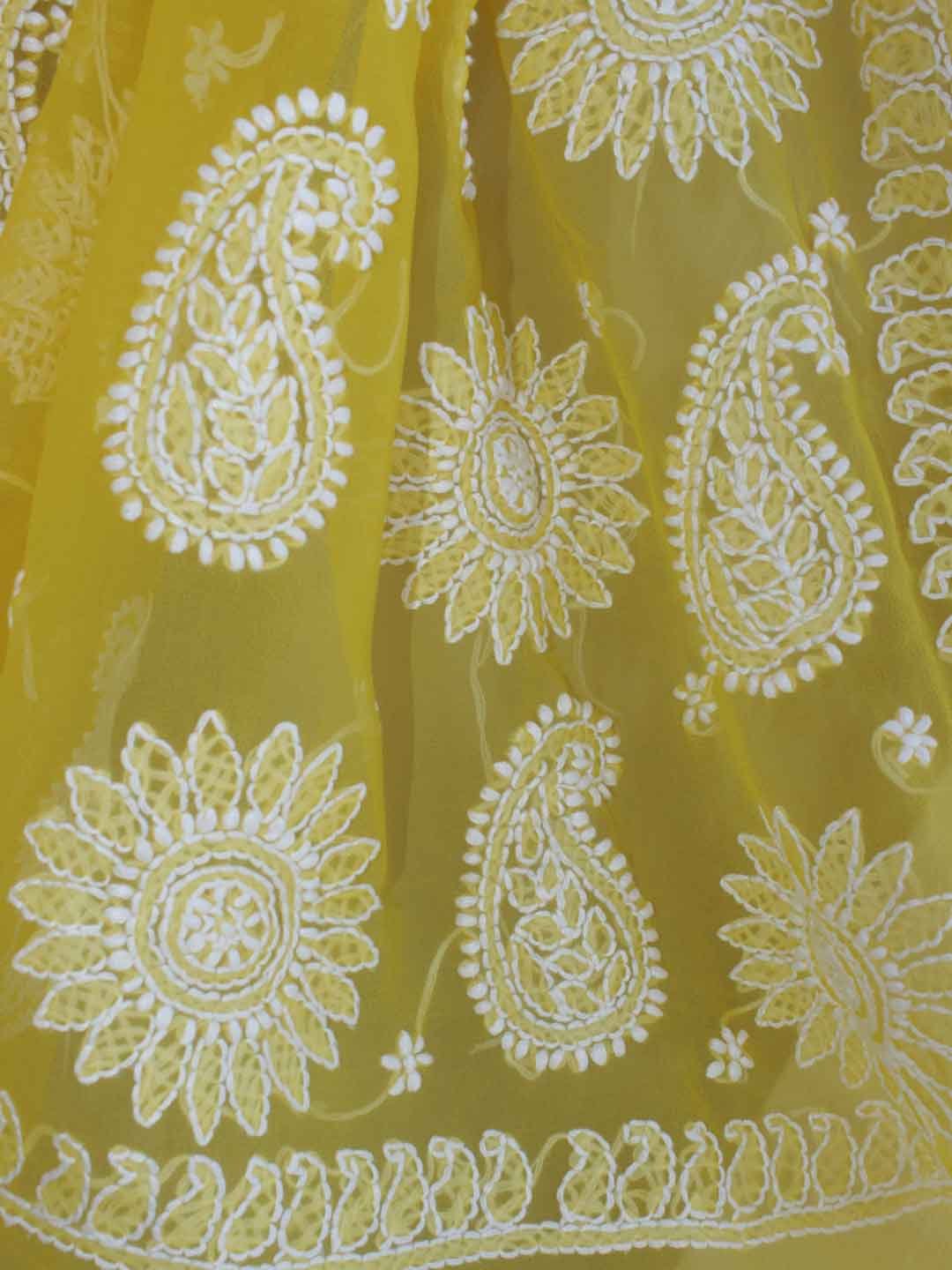 Bright-yellow-lucknow-chikankari-jorget-sari Bright-yellow-lucknow-chikankari-jorget-sari