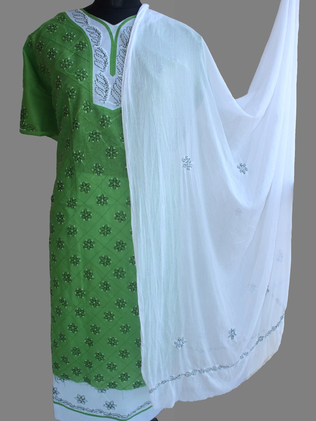 Dark-green-and-white-chikankari-cotton-dress-material Dark-green-and-white-chikankari-cotton-dress-material