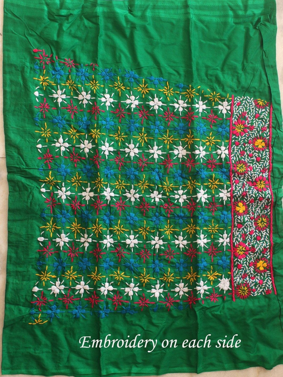 Dark-green-phulkari-bottom-fabric Dark-green-phulkari-bottom-fabric
