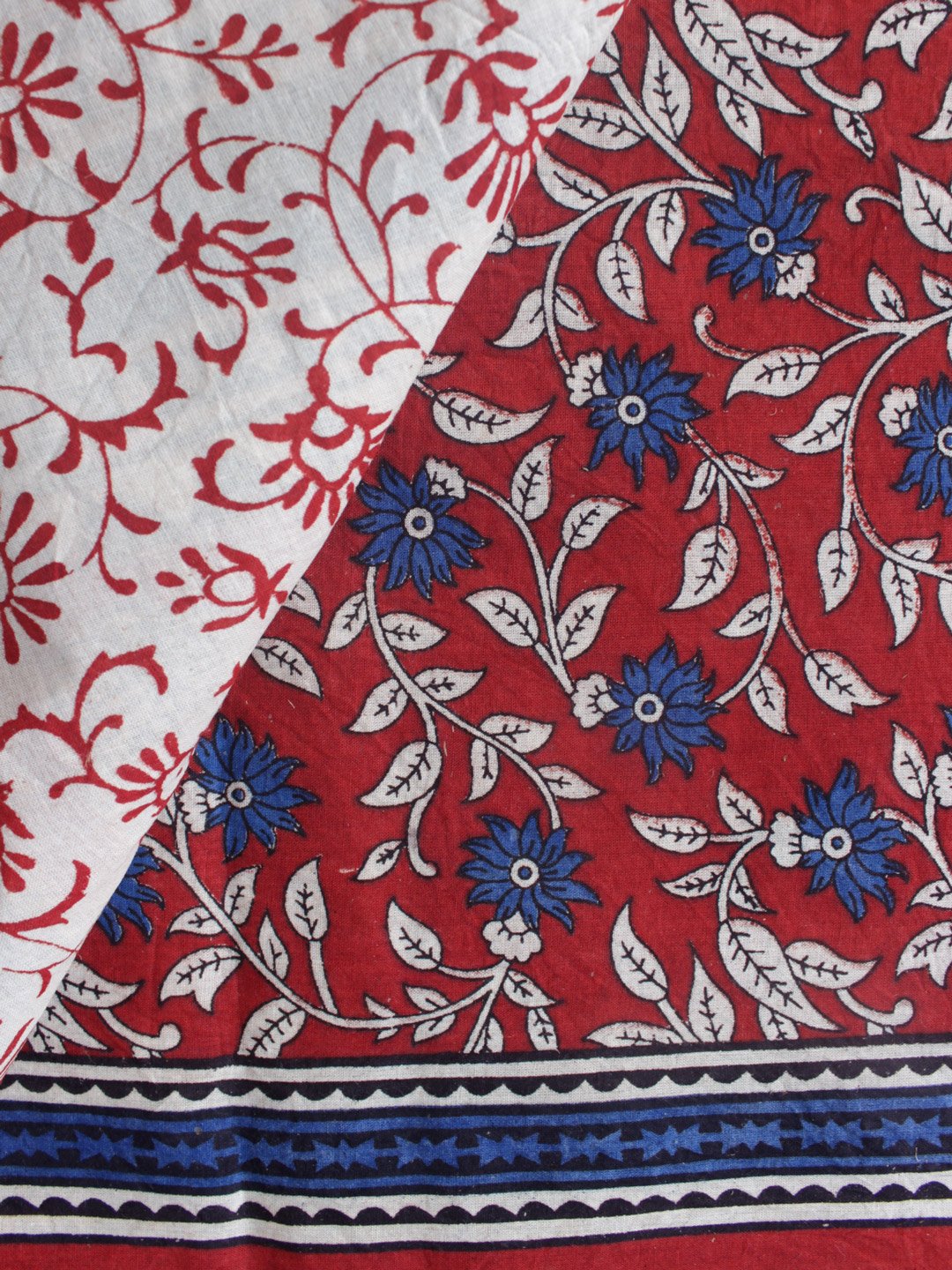 Dark-red-and-Blue-hand-block-printed-cotton-saree