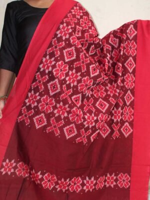 Dark-red-mercerized-cotton-ikat-dupatta