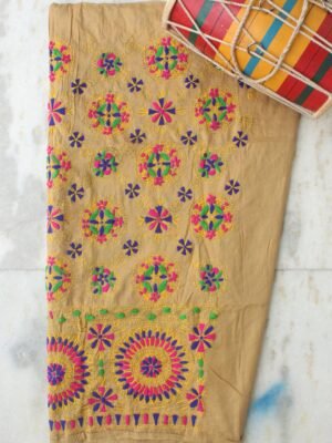 Fawn-Brown cotton Phulkari Salwar Fabric