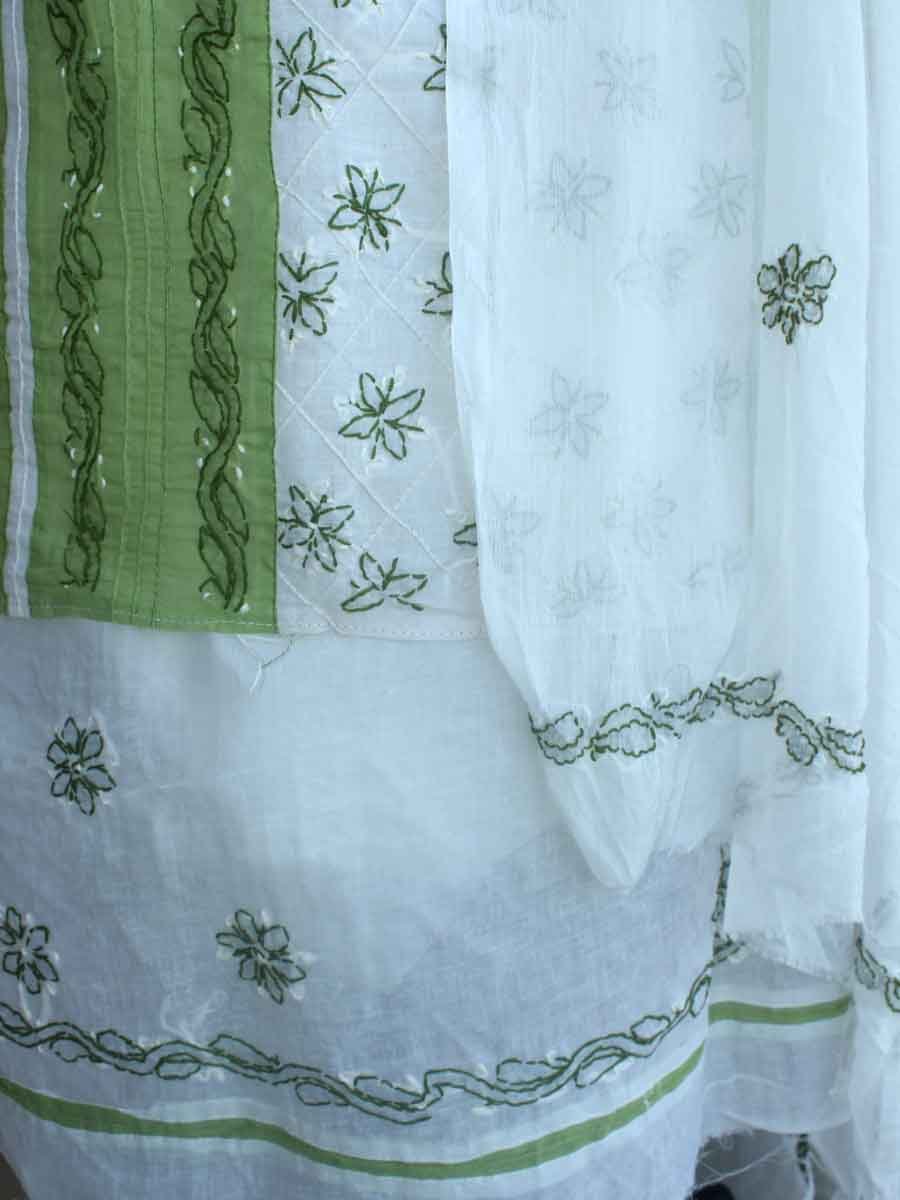 Gree(leaf)-and-white-chikankari-cotton-suit-chiffon-dupatta Gree(leaf)-and-white-chikankari-cotton-suit-chiffon-dupatta