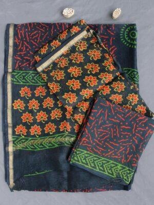 Green-and-Yellow-block-printed-silk-cotton-dress-material