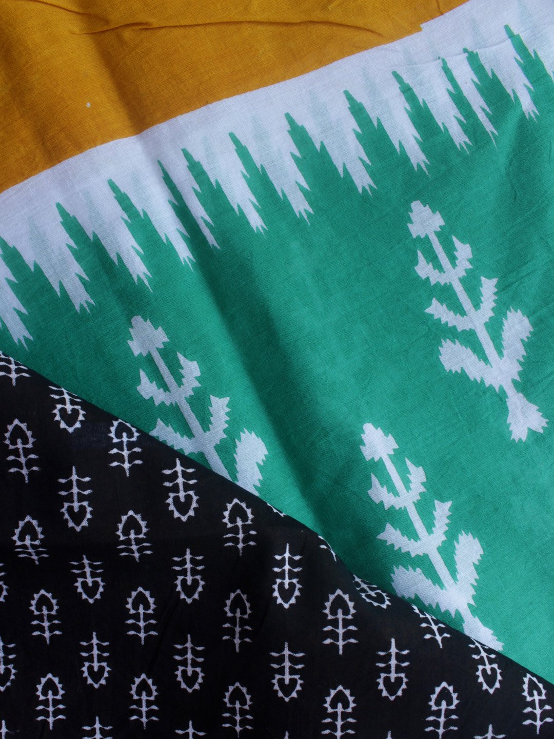 Green-and-yellow-block-printed-cotton-sari