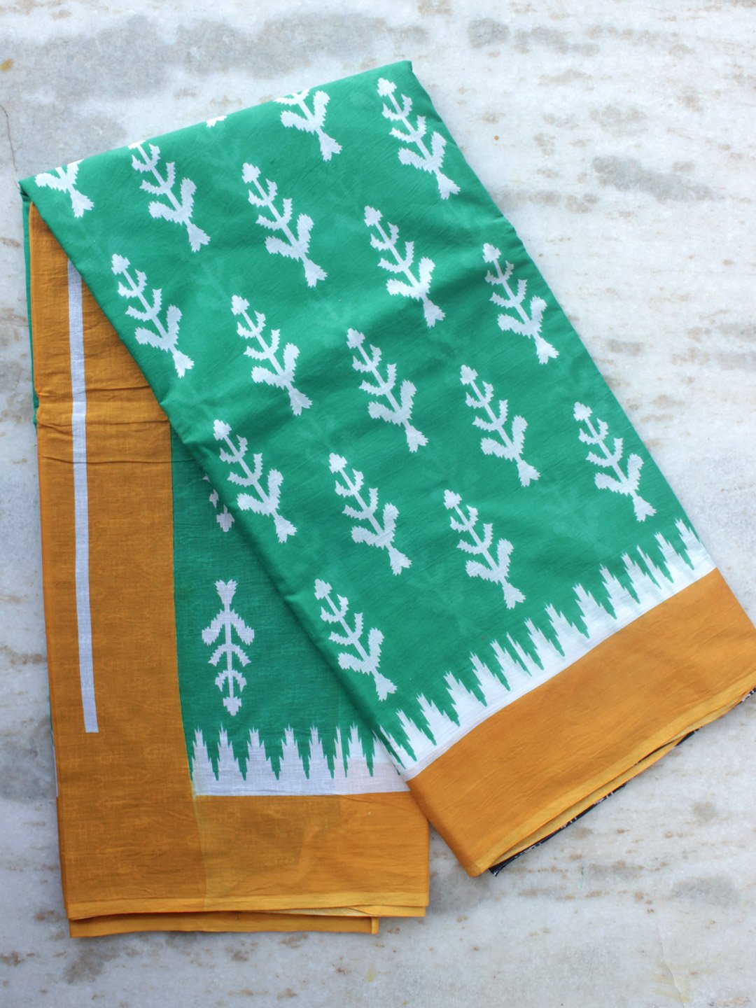 Green-and-yellow-block-printed-mul-cotton-saree Green-and-yellow-block-printed-mul-cotton-saree