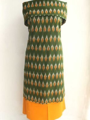 Green-and-yellow-cotton-ikat-kurta-salwar-set