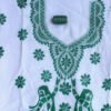 Green-kanthawork-on-white-cotton-kurta-fabric
