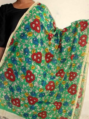 Green-red,-yellow-handpainted-chanderi-kalamkari-dupatta-shilphaat