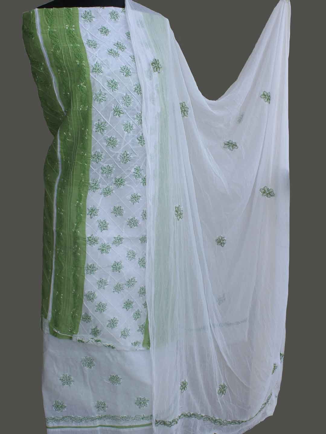 Leaf-Green-and-White-cotton-Chikankari-Dress-material Leaf-Green-and-White-cotton-Chikankari-Dress-material