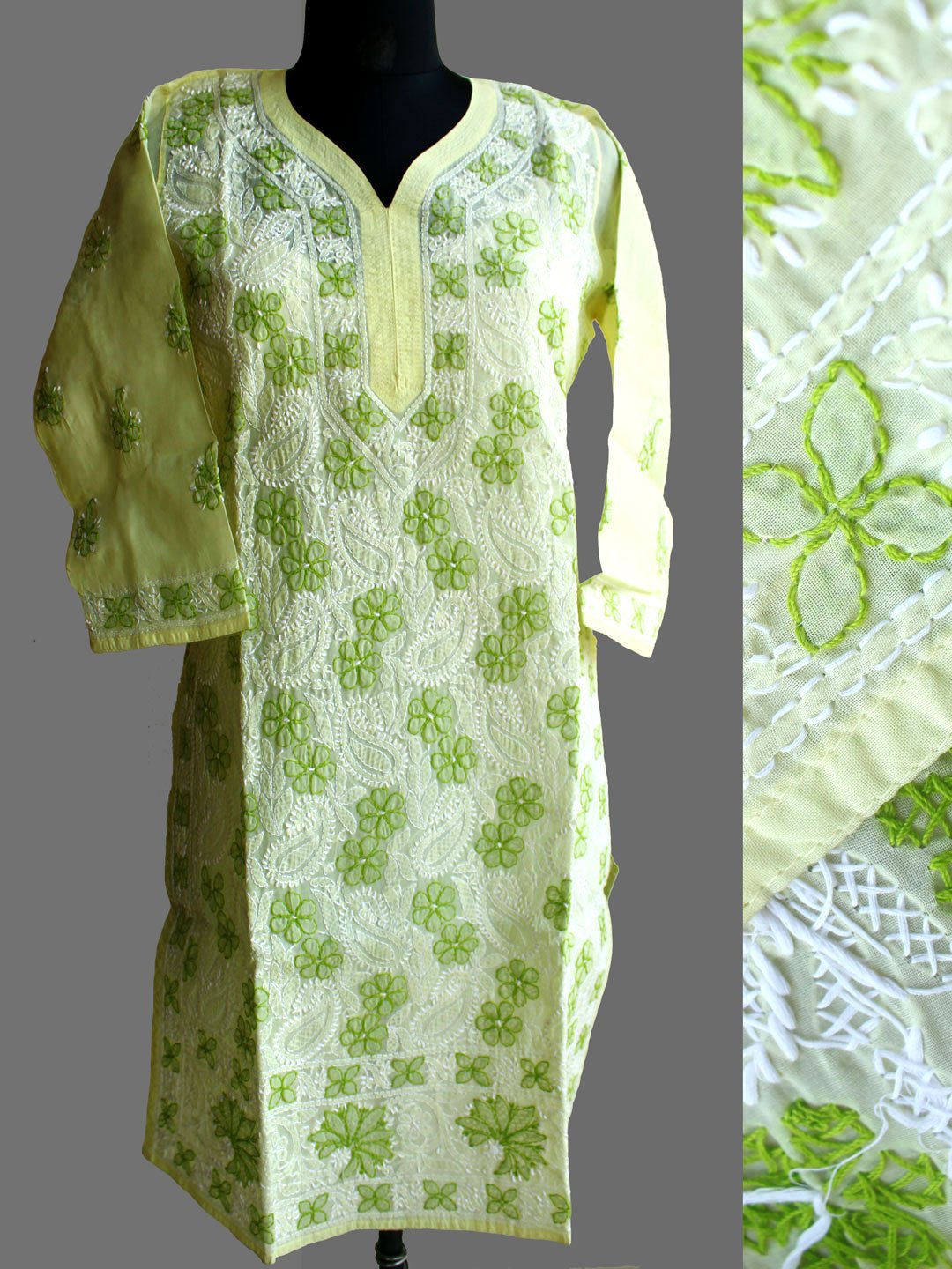 Lemon-yellow-and-green-chikankari-cotton-ladies-kurta Lemon-yellow-and-green-chikankari-cotton-ladies-kurta