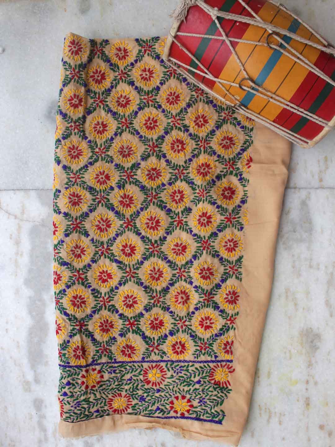 Light-brown-punjabi-phulkari-salwar-fabric Light-brown-punjabi-phulkari-salwar-fabric