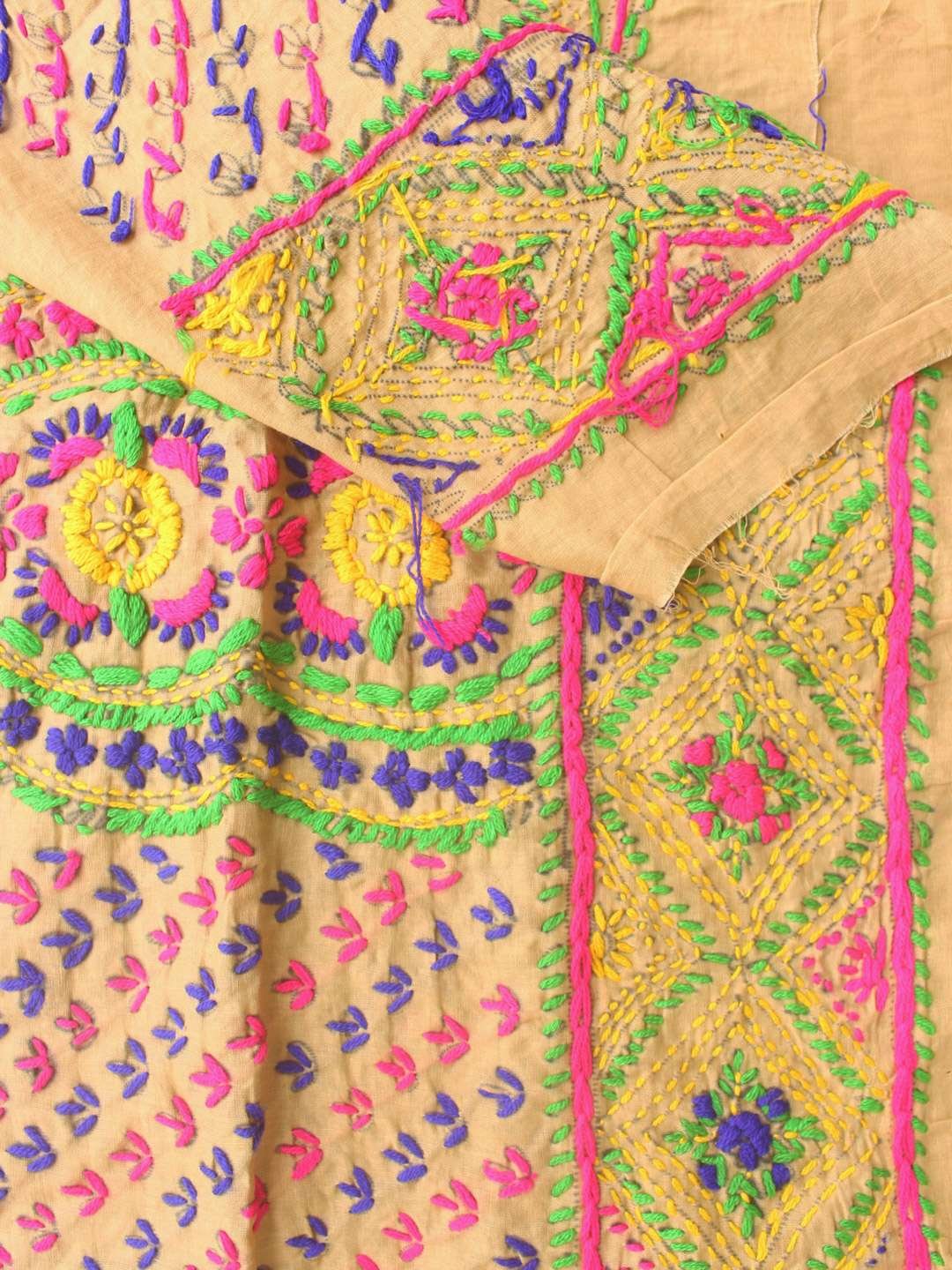 Multicolour-Phulkari-Embroidered-Fawn-Brown-Pant-Fabric Multicolour-Phulkari-Embroidered-Fawn-Brown-Pant-Fabric