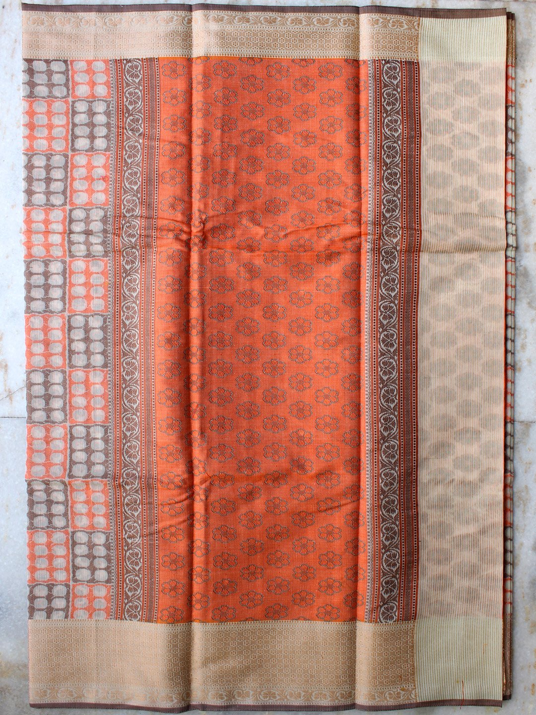 Off-white-and-orange-banarasi-sari Off-white-and-orange-banarasi-sari