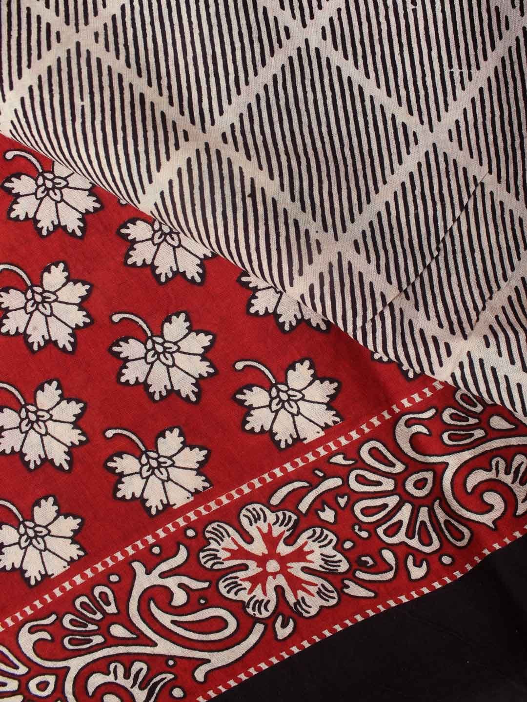 Off-white-and-red-Block-printed-cotton-mul-saree Off-white-and-red-Block-printed-cotton-mul-saree