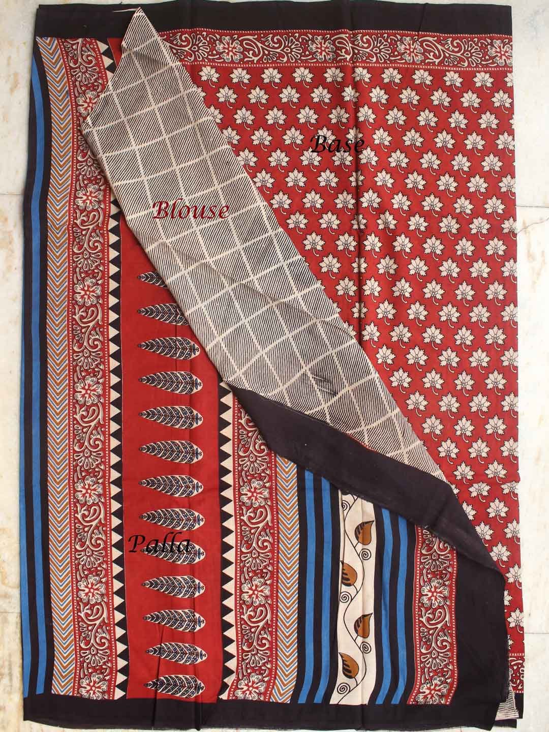 Off-white-and-red-bagru-printed-pure-cotton-sari Off-white-and-red-bagru-printed-pure-cotton-sari