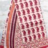 Off-white-and-reddish-pink-block-printed-pure-cotton-sari at Shilphaat.com