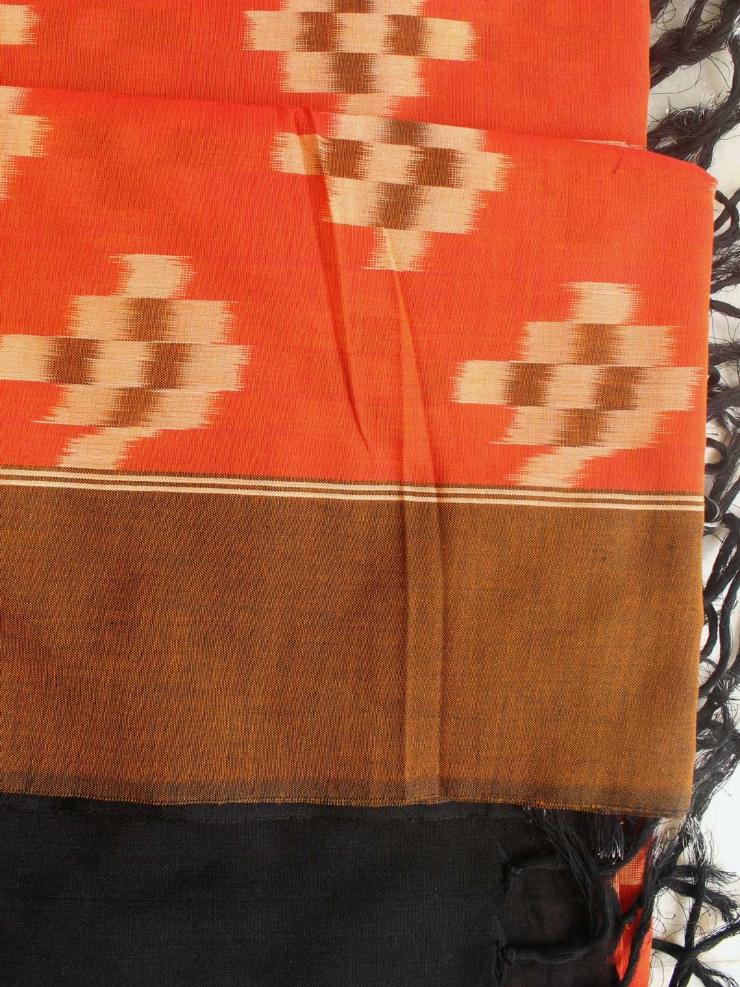 Orange-and-black-pochampally-ikkat-fine-cotton-dupatta