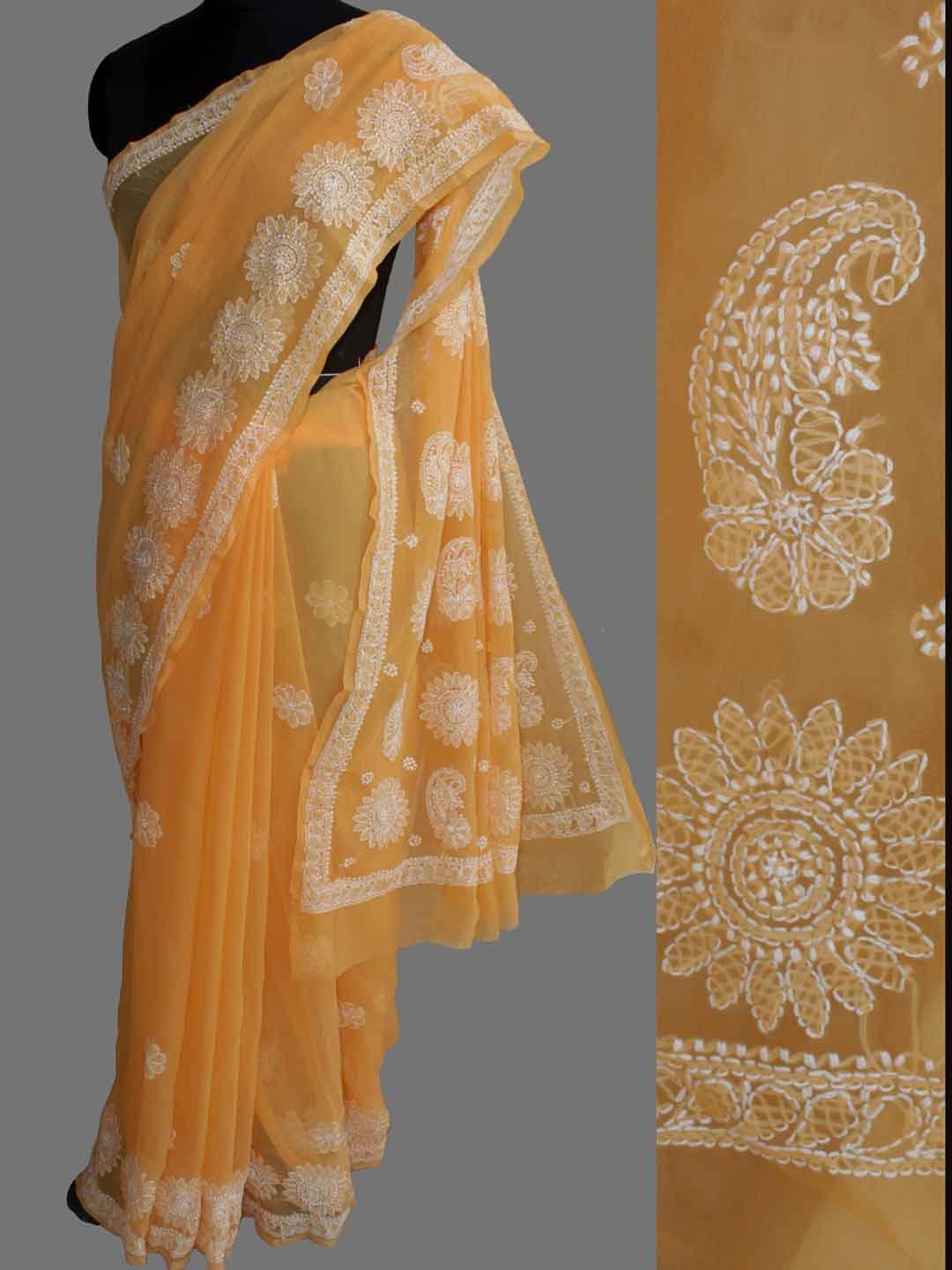 Pastel-orange-georgette-chikankari-saree Pastel-orange-georgette-chikankari-saree