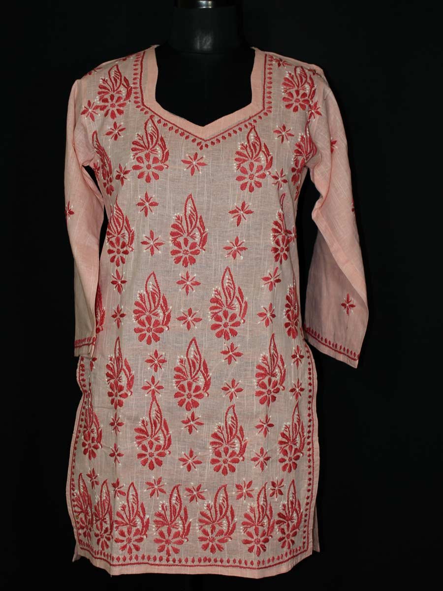 Peach-cotton-chikankari-ladies-kurta-Shilphaat Peach-cotton-chikankari-ladies-kurta-Shilphaat