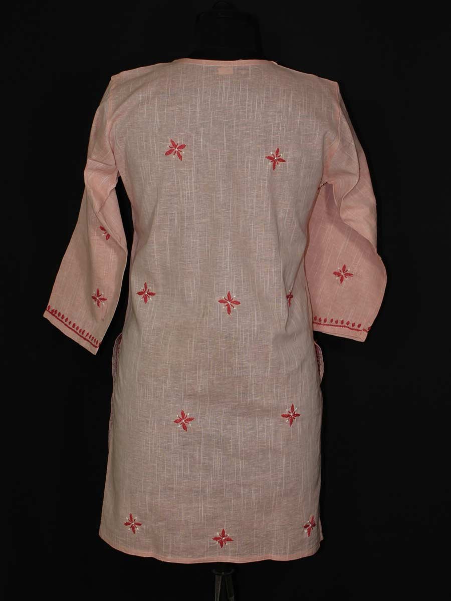 Peach-lucknow-chikankari-cotton-ladies-kurta-Shilphaat Peach-lucknow-chikankari-cotton-ladies-kurta-Shilphaat