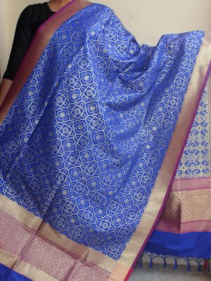 Pink-and-blue-bandhani-zari-work-banarasi-dupatta