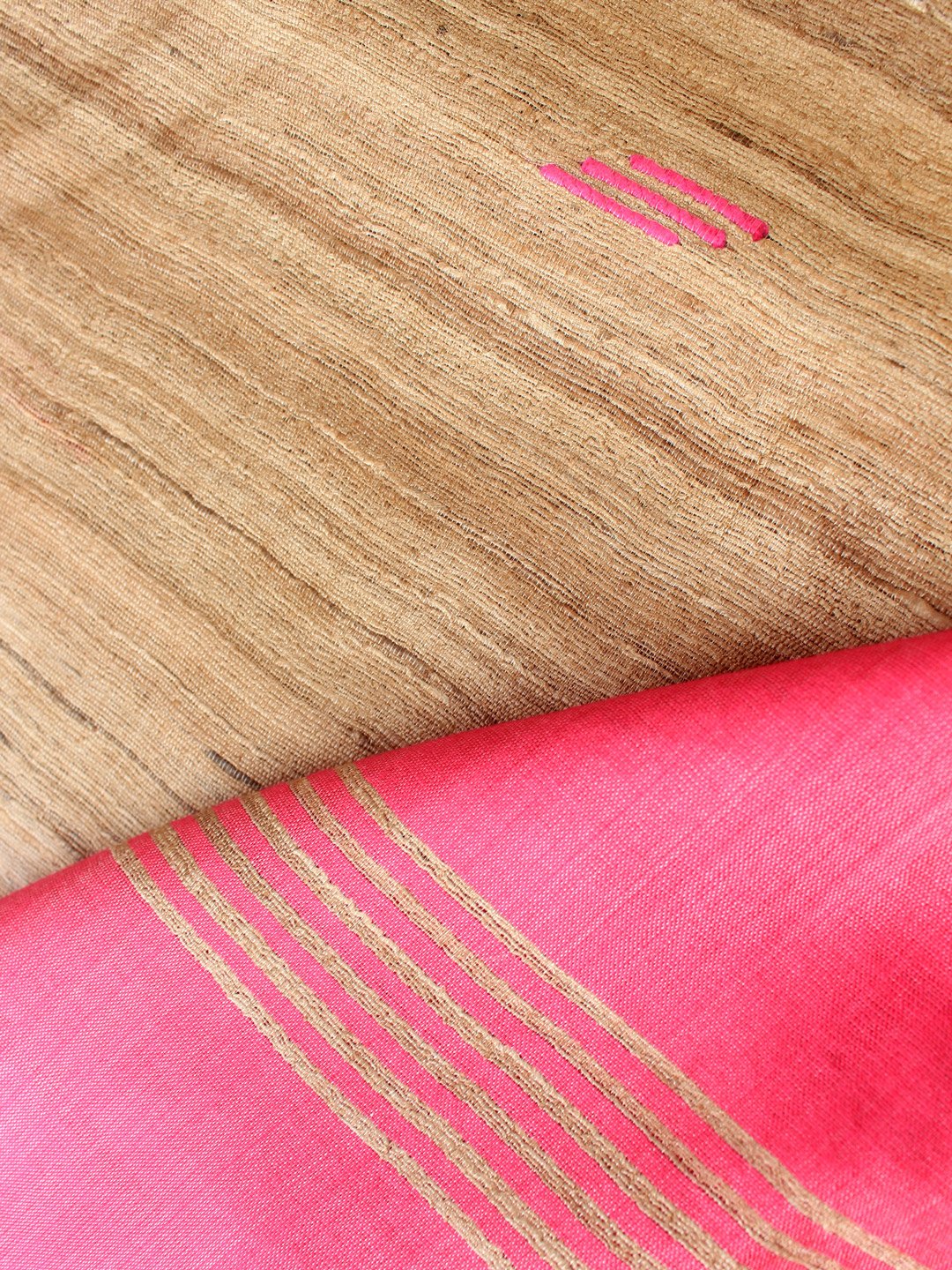 Pink-palla-,-beige-katia-tassar-silk-saree