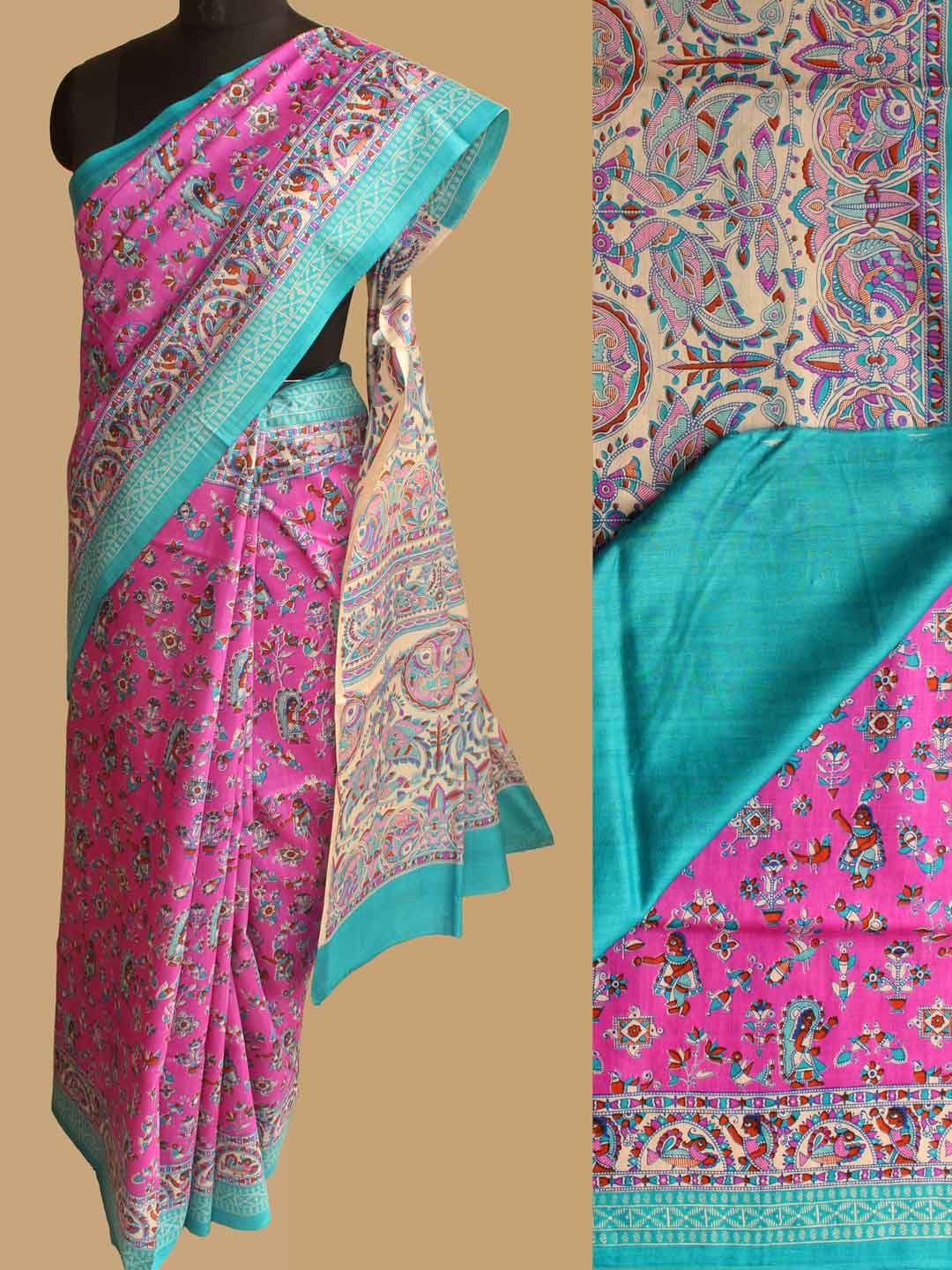 Purple-and-blue-madhubani-muga-tussar-silk-saree Purple-and-blue-bhagalpuri-pure-silk-madhubani-sari