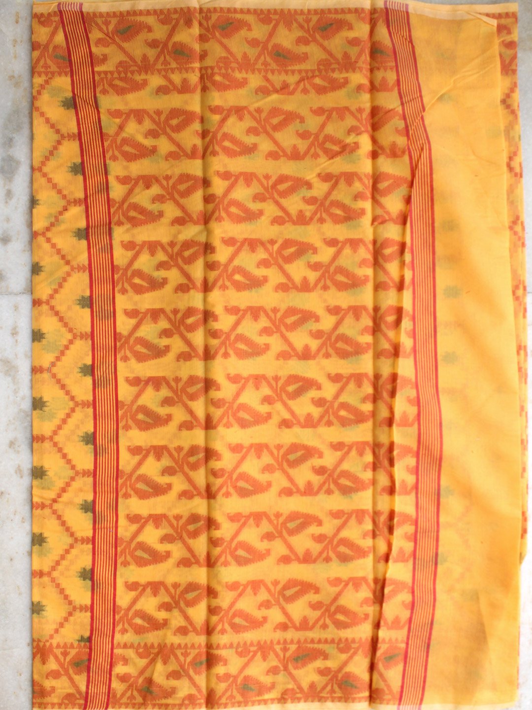 Red-Yellow-poly-cotton-benares-sari- Red-Yellow-poly-cotton-benares-sari