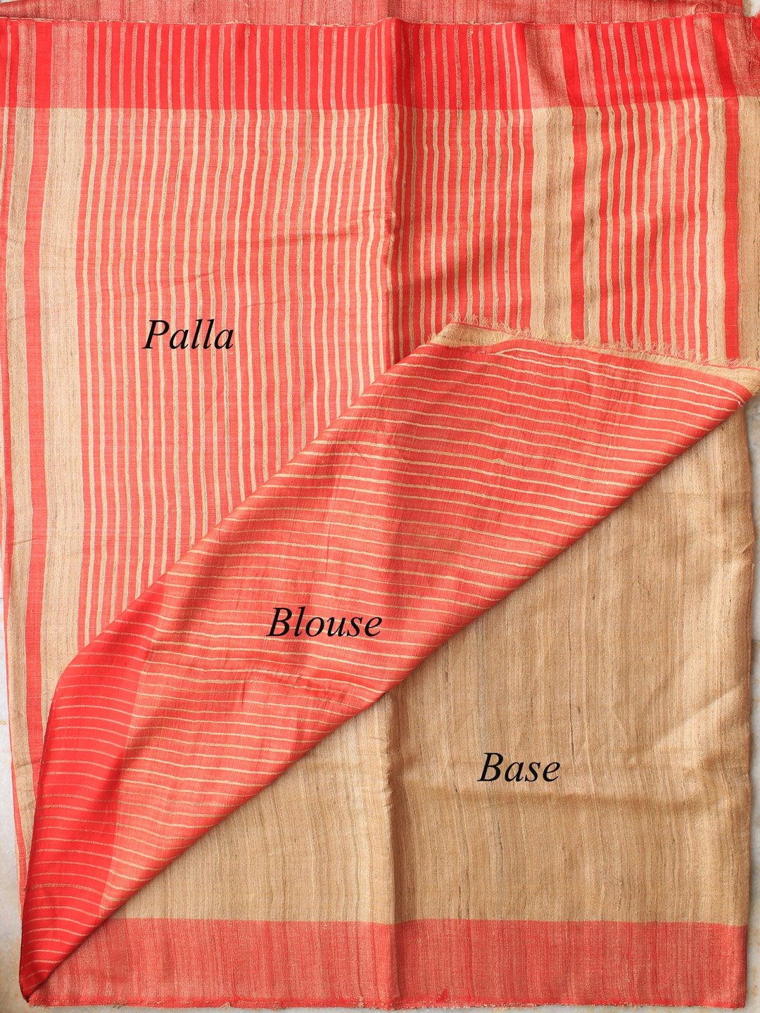 Red-and-beige-bhagalpuri-tasar-silk-saree Red-and-beige-bhagalpuri-tasar-silk-saree