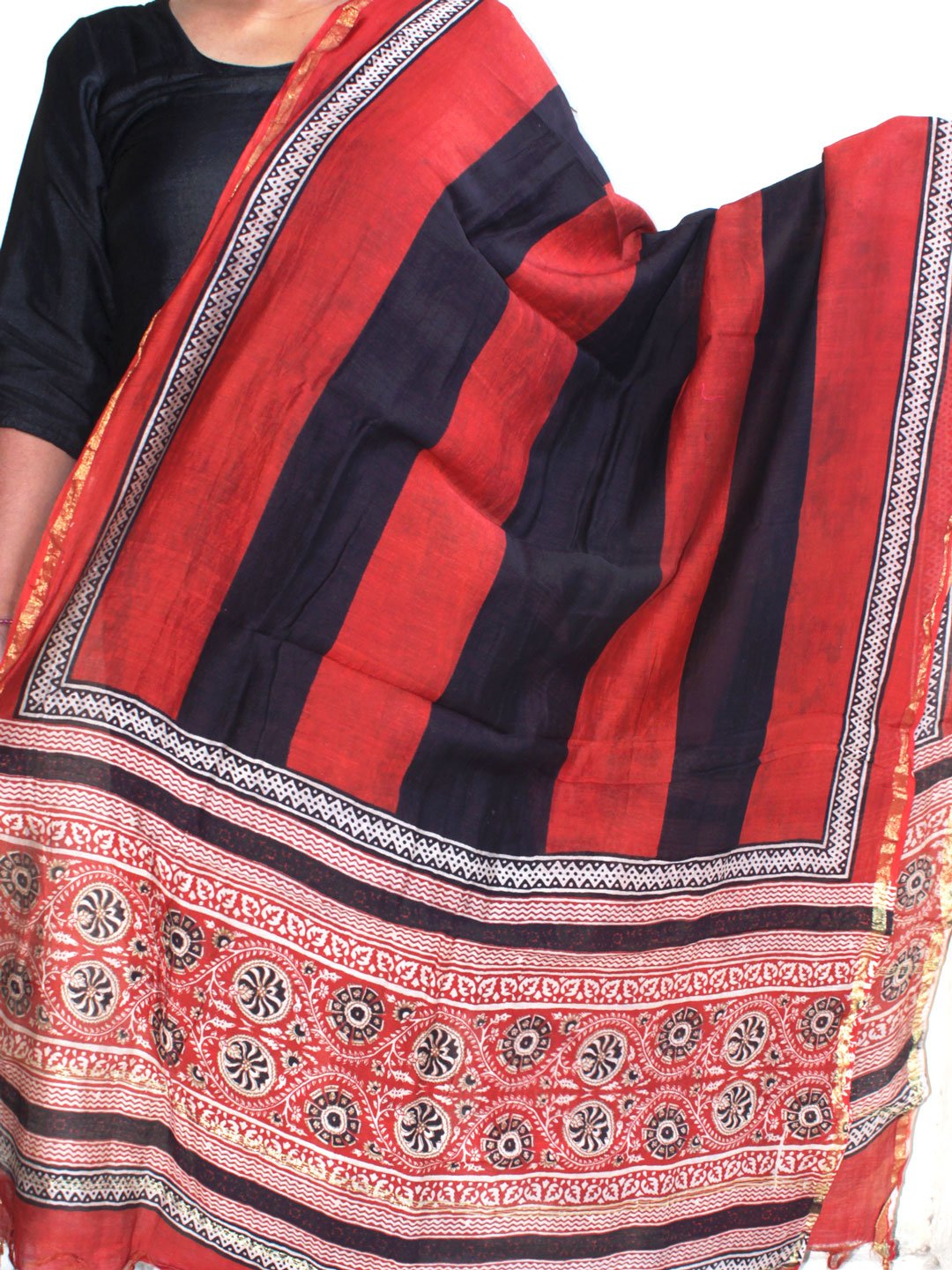 Red-and-black-bagru-silk-cotton-dupatta Red-and-black-bagru-silk-cotton-dupatta