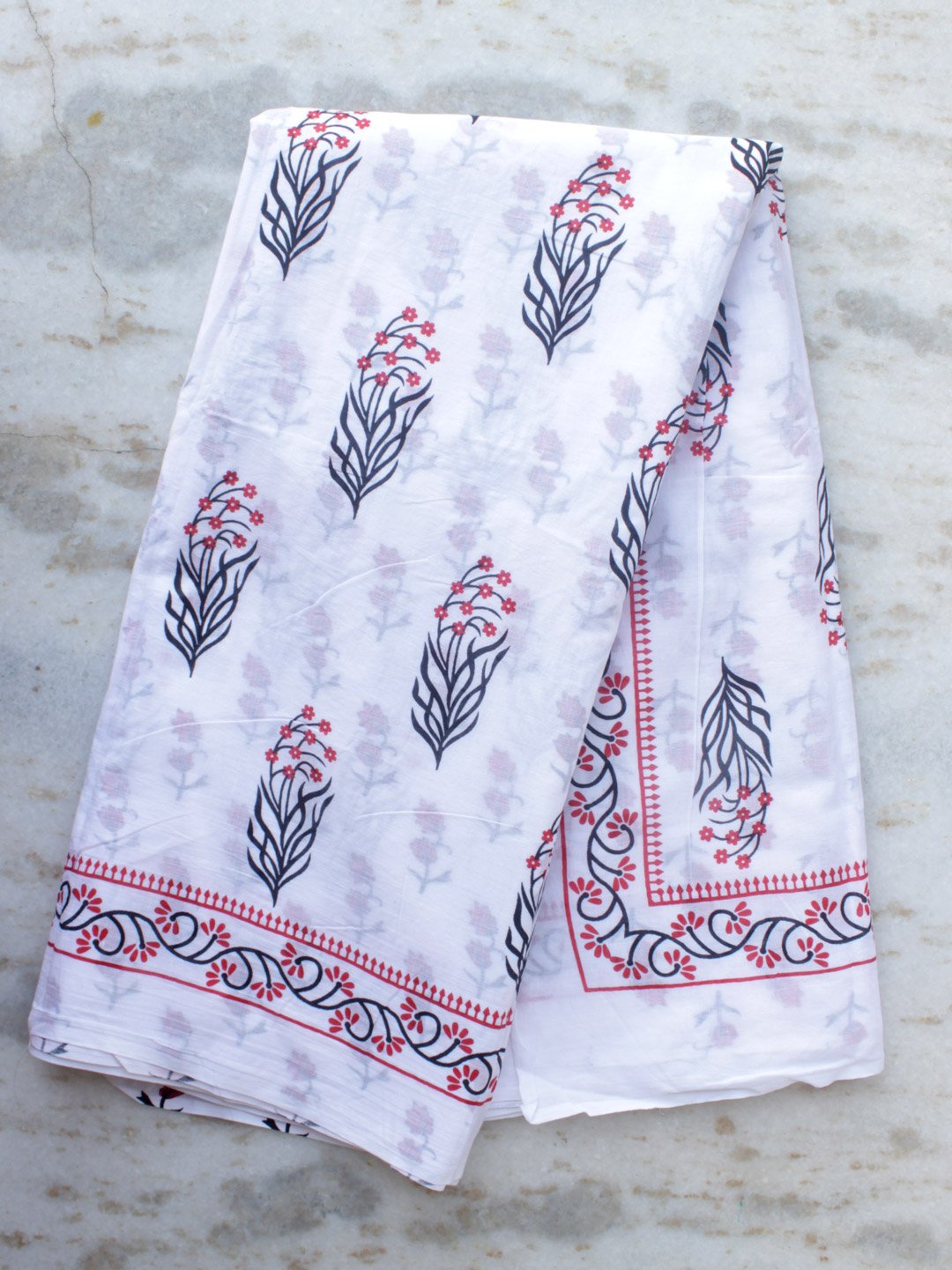 Red-and-black-block-printed-white-mul-cotton-saree Red-and-black-block-printed-white-mul-cotton-saree