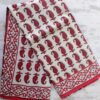 Red-block-printed-off-white-mul-cotton-sari
