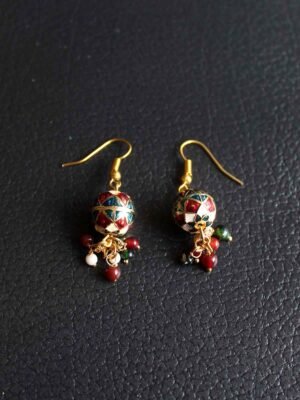 Meenakari Red and White bead earring