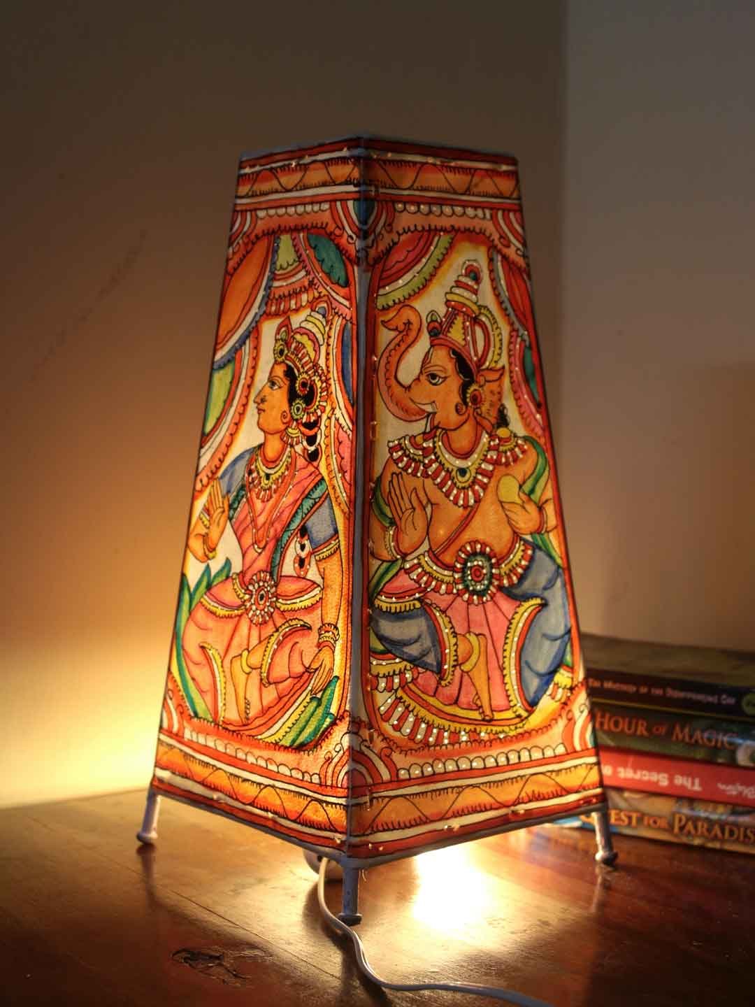Saraswati-ganesha-handpainted-Leather-table-lamp Saraswati-ganesha-handpainted-Leather-table-lamp