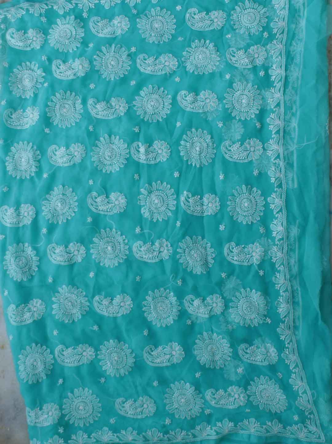 Sea-green-faux-georgette-chikankari-sari Sea-green-faux-georgette-chikankari-sari